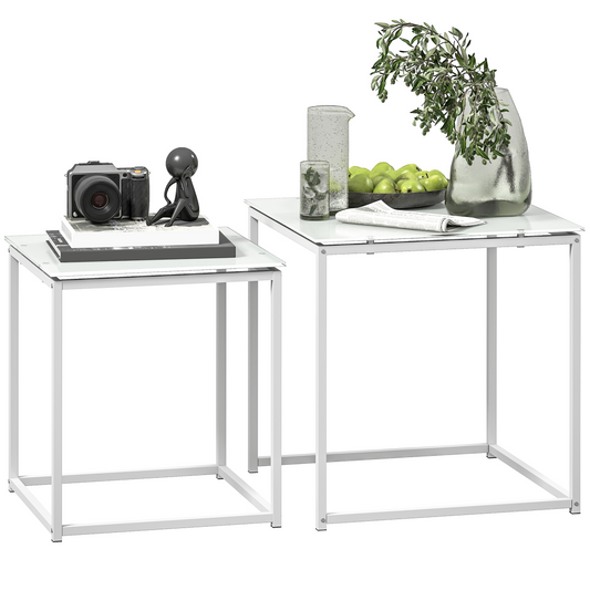 HOMCOM Nest of 2 Side Tables Set of Bedside Tables for Living Room