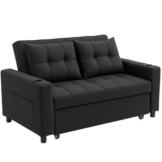 HOMCOM 2 Seater Pull Out Sofa Bed with Pockets for Living Room Beige
