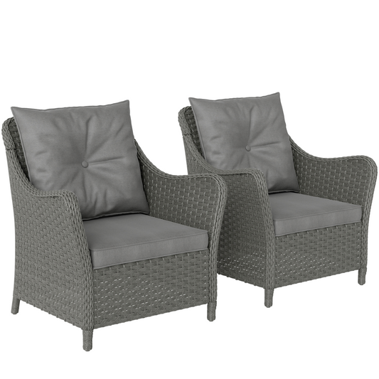 Outsunny 2 Pieces Rattan Garden Chairs, Cushioned Rattan Chairs