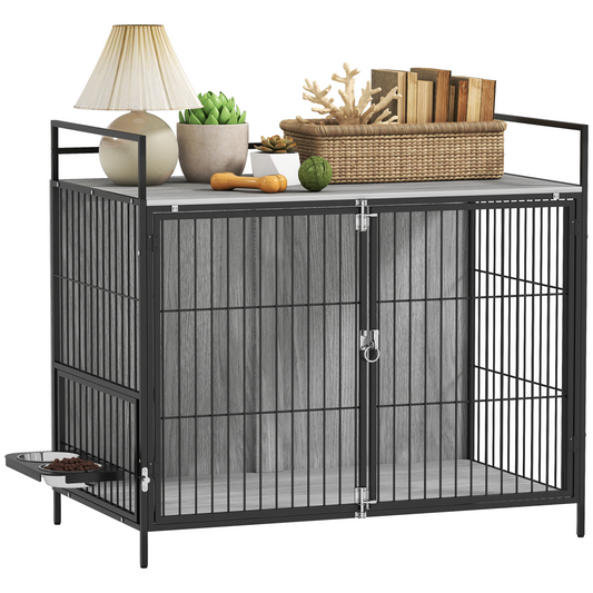 PawHut Dog Crate Furniture with Rotating Bowl Holder for Large Dogs