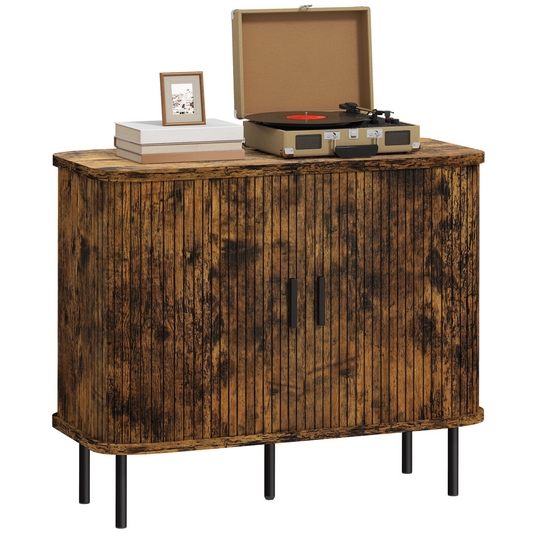 HOMCOM Sideboard Storage Cabinet with Slatted Tambour Sliding Doors Grey