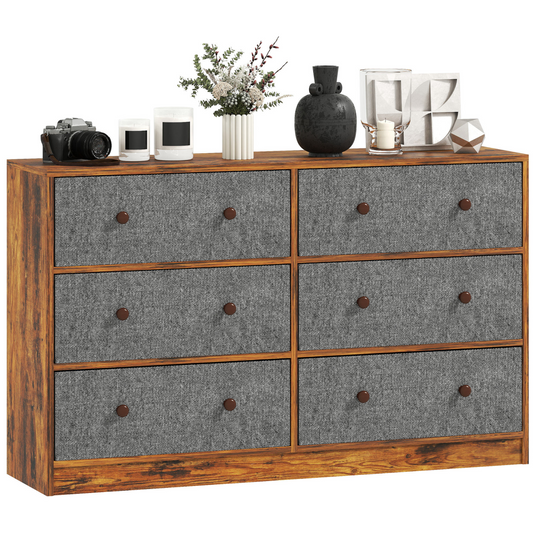 HOMCOM Chest of Drawers, 4 or 6 Drawer Dresser for Bedroom, Grey and Rustic Brown