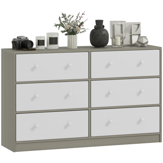 HOMCOM Chest of Drawers, 4 or 6 Drawer Dresser for Bedroom, Grey and Rustic Brown
