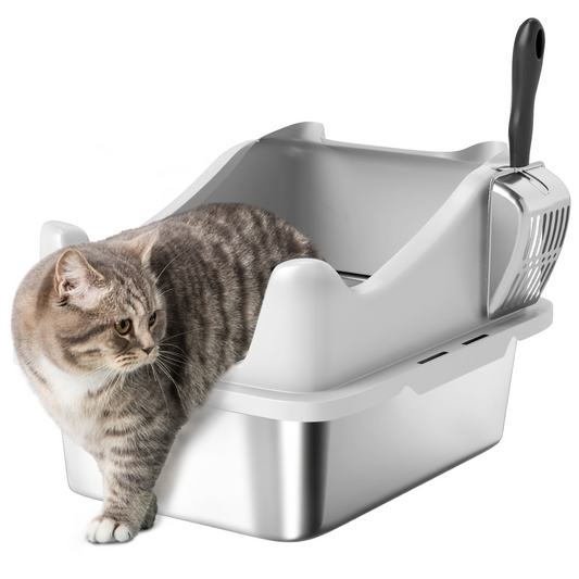PawHut Stainless Steel Cat Litter Box with High Sides, 43 x 33 x 25 cm