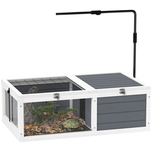 PawHut Tortoise House, Wooden Tortoise Table w/ Lamp Holder