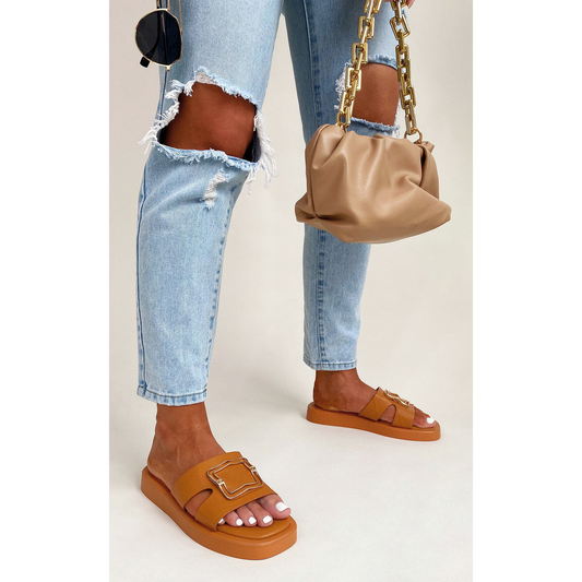 Faux Leather Slip On Sandals