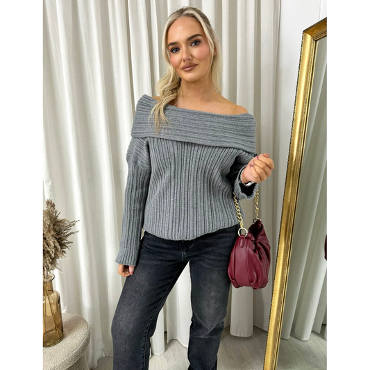 Off Shoulder Long Sleeve Knitted Loose Top