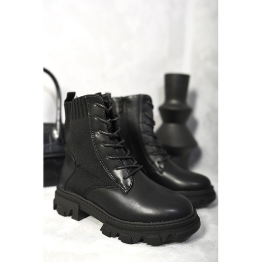 Knit Lace Up Chunky Ankle Boots