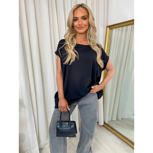 Round Neck with Side Pockets Oversized Top