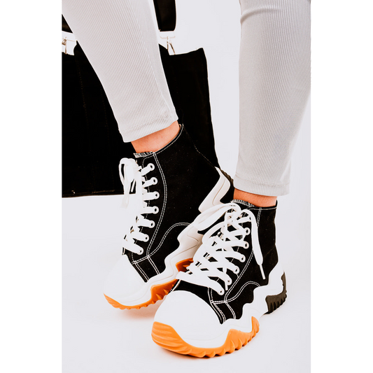 Chunky Platform Round Toe Lace Up Trainers