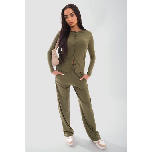 Long Sleeve Button Down Top & Trouser Co-ord Set