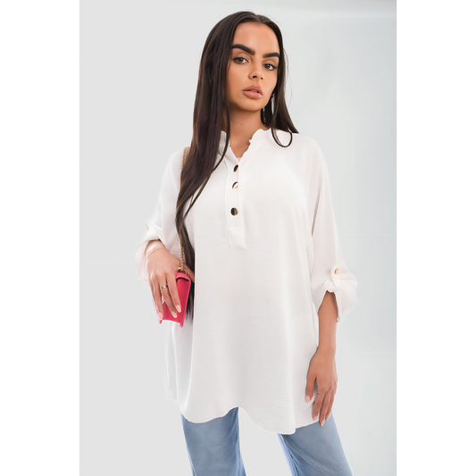 Loose Fit Button Detail Front Folded Long Sleeve Top