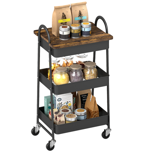 HOMCOM Rolling Utility Cart with Mesh Baskets for Kitchen