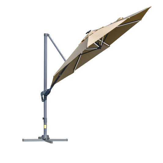 Outsunny 3m Solar LED Cantilever Parasol - Adjustable Garden Umbrella