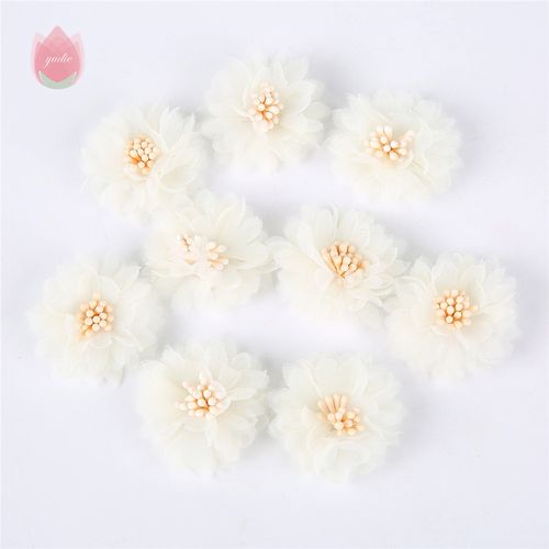 QIANHUAYU 10Pcs 4Cm Chiffon Artificial Flowers for Home & Wedding Décor