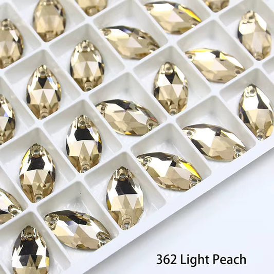 JUNJIAO 18x9mm Leaf Glass Rhinestones - High-Quality Flatback for DIY Crafts