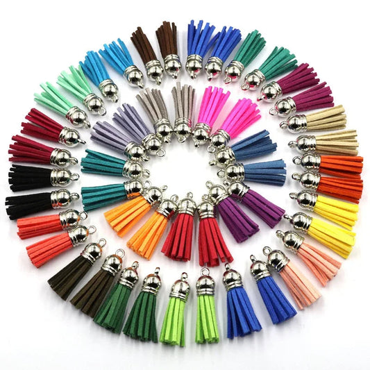 AGCFABS Silver Cap Leather Tassels - DIY Craft Keychain Accessories