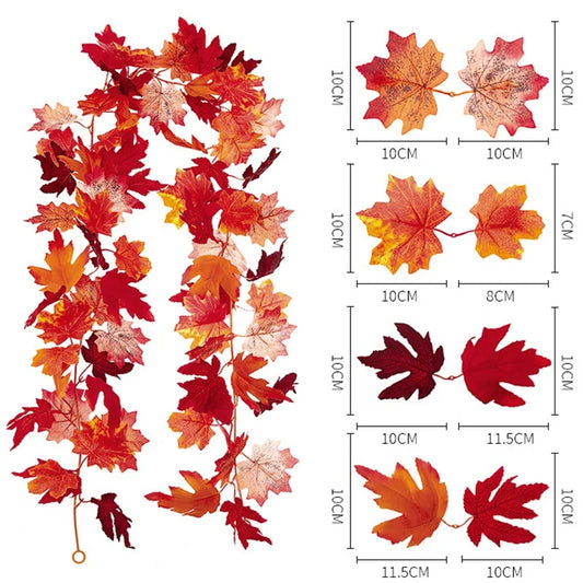 200cm Artificial Vines Red Autumn Maple Leaves Fake Garland For Home Christmas Halloween Thanksgiving Party Fireplace Fall Decor