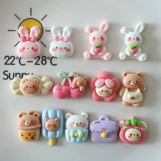 10PCS Shiny Cherry Bear Series Resin Flat Back Cabochons For Hairpin Scrapbooking DIY Jewelry Craft Decoration Accessories