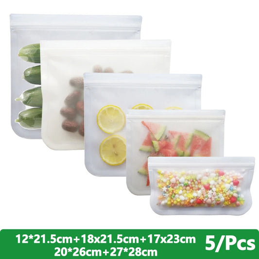 Reusable Silicone Food Storage Bags - Freshness & Convenience - 5 Pack
