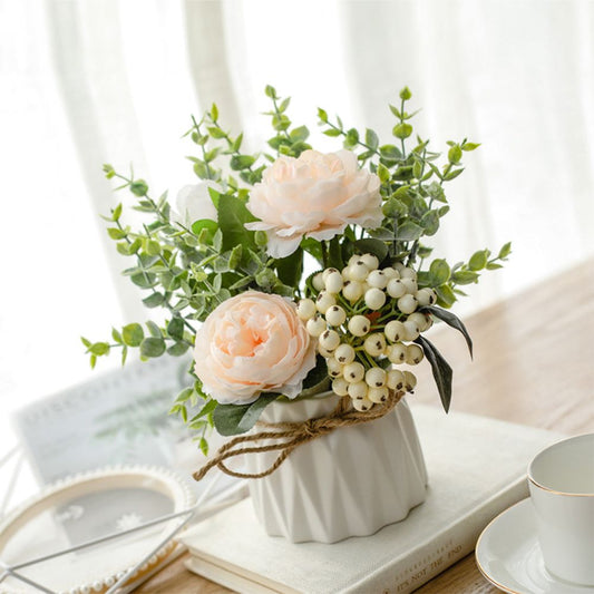 Lifelike Artificial Flowers with Ceramic Vase - Perfect Home Decor