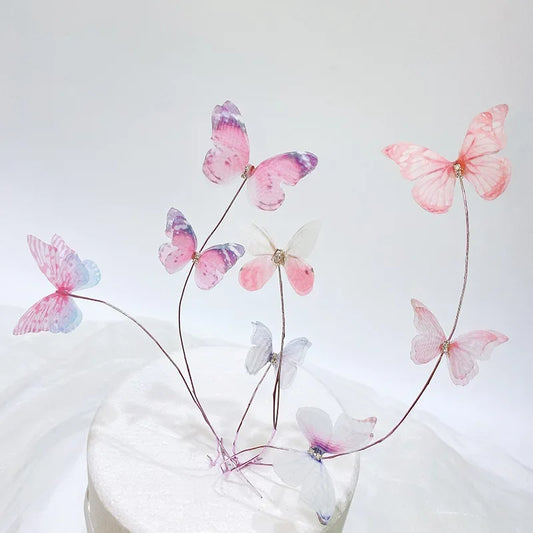 3D Butterfly Happy Birthday Cake Topper for Wedding DIY Party Baby Shower Girls Dessert Cupcake Decorations Cake Tool