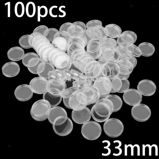 100/200pc 18-33mm Coins Capsules Holder Clear Round Plastic Coin Container Case Transparent Collectable Coin Storage Gifts Box