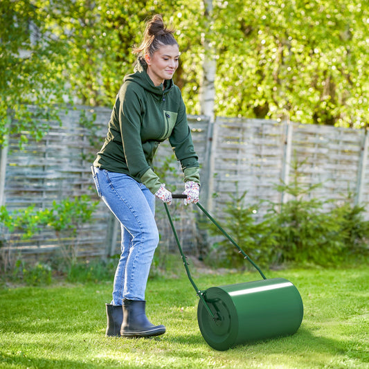 Outsunny 63 L Heavy Duty Water Or Sand Filled \'ce\'a630cm Garden Steel Lawn Roller Drum - Dark Green