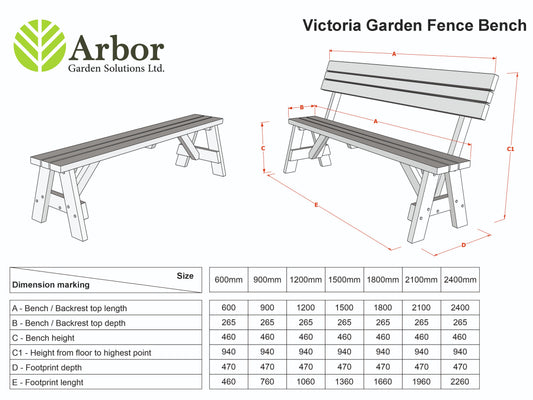 Victoria Rounded Garden Fence Bench with Backrest - Rustic Finish