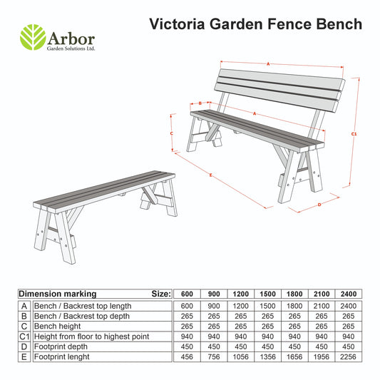 Victoria Wooden Garden Rounded Bench, Outdoor Fence Seat
