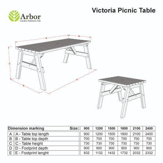 Victoria Wooden Garden Table, Outdoor Picnic Dining Desk
