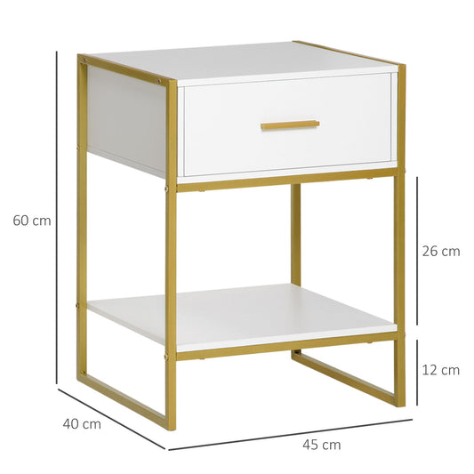 HOMCOM Bedside Table Set of 2, Modern Side Tables with Drawer and Shelf, Nightstands for Bedroom, White