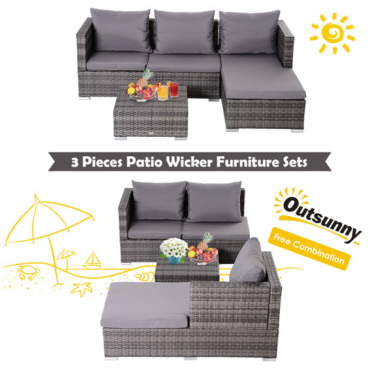 Outsunny Rattan Garden Sofa Set Storage Table Wicker Patio Lounger 4-Seater Grey