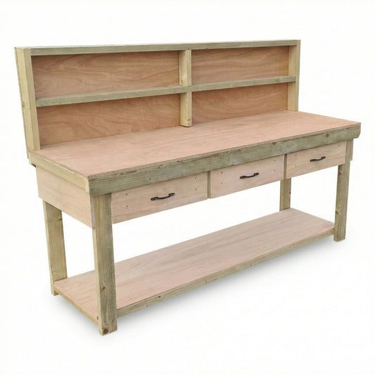 Wooden Eucalyptus hardwood workbench, tool cabinet with drawer (V.1) with back
