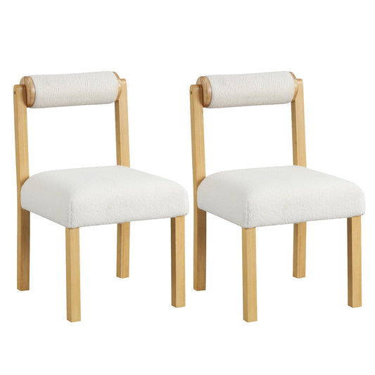 Wooden Dining Chair Set of 2 Faux Sherpa Upholstered Kitchen Chairs-White