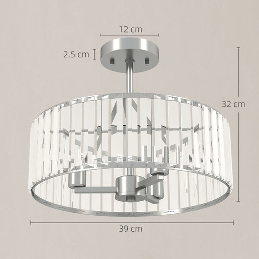 HOMCOM Crystal Ceiling Light Fixture, Semi Flush Mount Modern Crystal Chandelier Ceiling Light for Living Room, Bedroom, Hallway,  Dining Room, E14 Base 3-Lights, Silver Tone