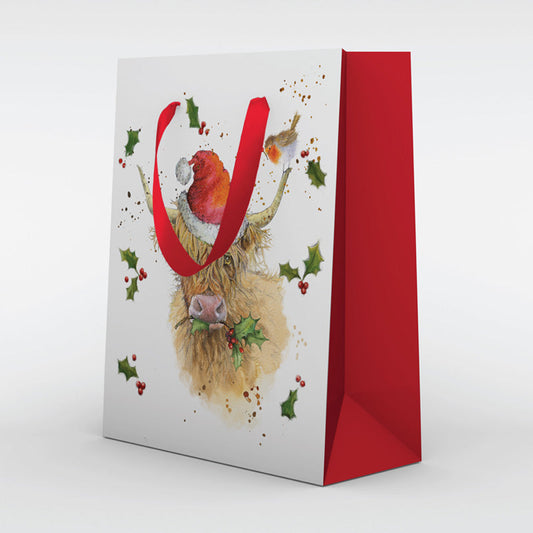 Jan Pashley Christmas Highland Coo Cow Gift Bag Extra Large