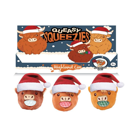 Queasy Squeezies Christmas Hat Highland Coo Cow Plush Squeezy Toy