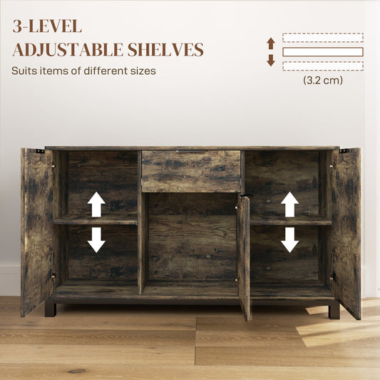 HOMCOM Sideboard, Industrial Storage Cabinet for Living Room, Rustic Brown