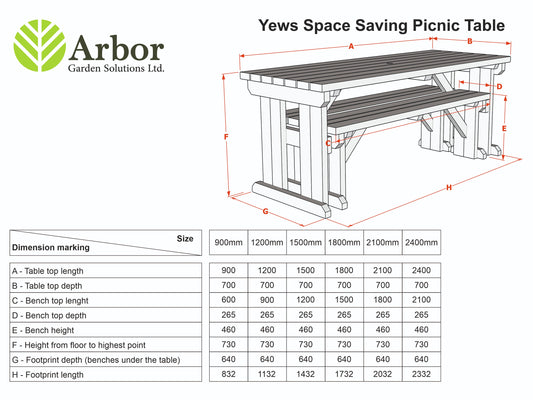 Yews Rounded Space Saving Picnic Table and Benches Set