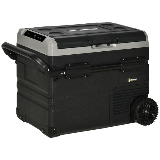Outsunny 50L Car Refrigerator, Portable Compressor Cooler Box, Fridge Freezer w/Inner LED Light, Foldable Handles, Cup Holders, 12/24V DC and 110-240V AC for Campervan RV Boat Travel Down to -20℃