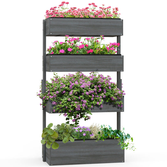 Outsunny Raised Garden Bed Wooden Plant Stand Grey