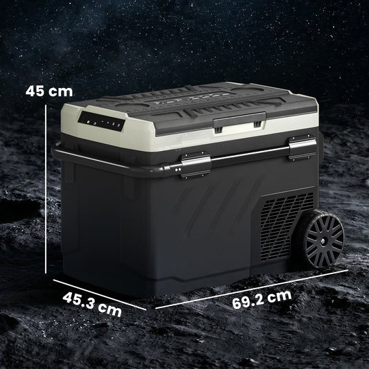 Outsunny 40L Compressor Car Fridge Freezer, Dual Zone Camping Refrigerator with App Control, Telescopic Handle, -20℃-20℃