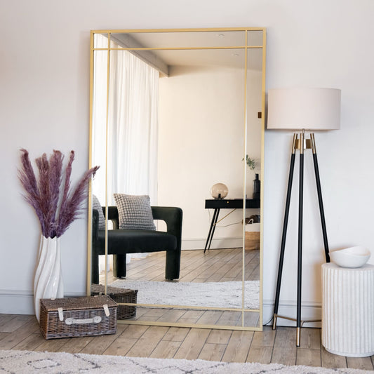 Aimi - Full Length Gold Metal Rectangle Window Mirror - 180cm x 105cm