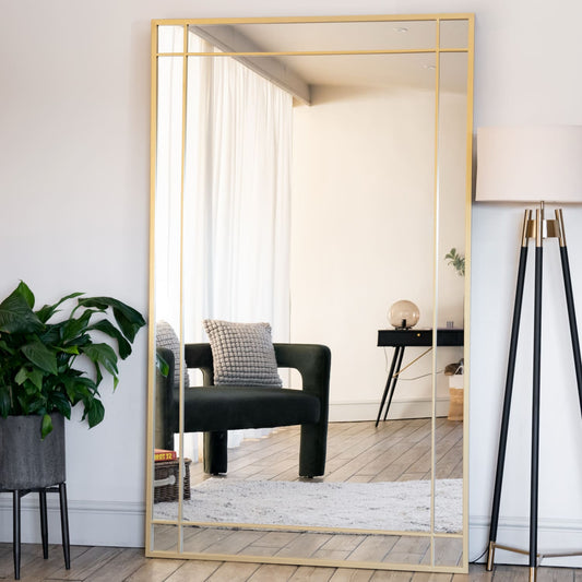 Aimi - Full Length Gold Metal Rectangle Window Mirror - 180cm x 90cm