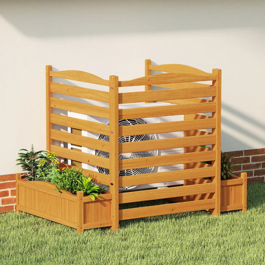 2/3-Panel Freestanding Air Conditioner Fence with Planter Box-Yellow-3-Panel