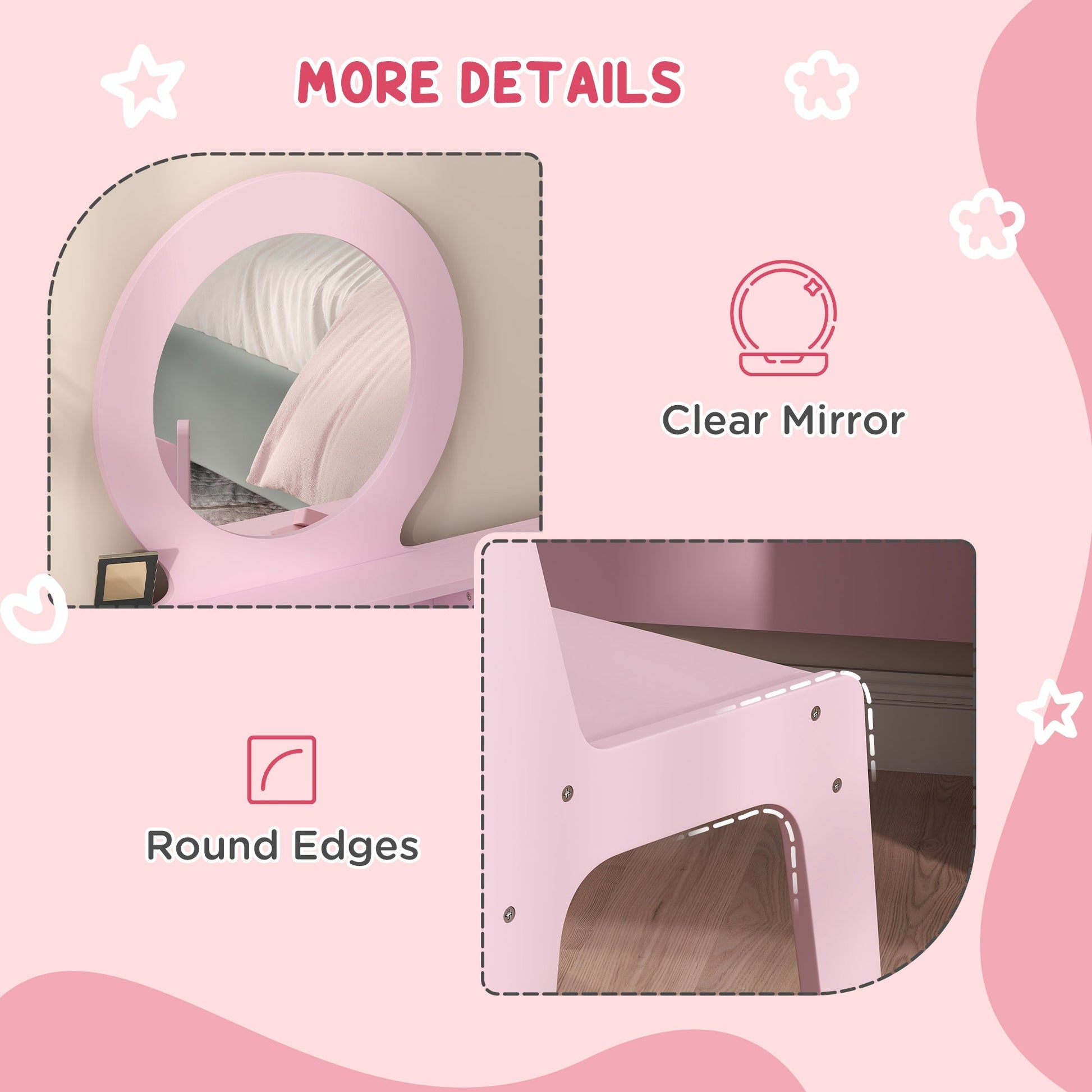 AIYAPLAY Kids Dressing Table Set Kids Make up Table with Stool and Mirror, Storage Drawers, Gift for Aged 3-8 | Luxury Home Accessories | Heulog Glow