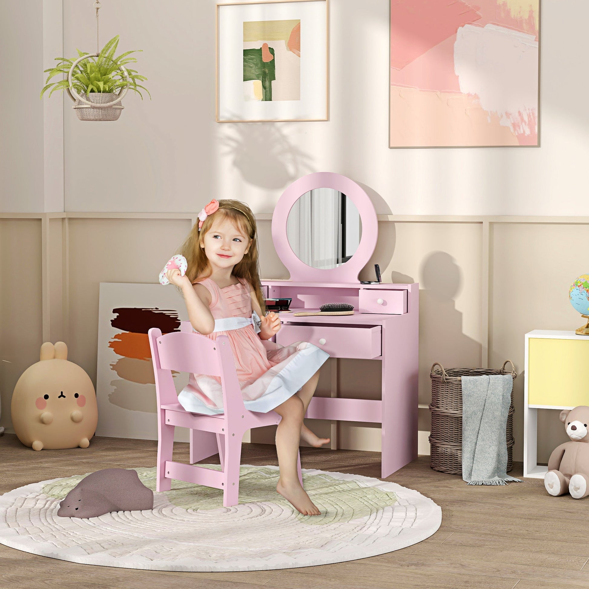 AIYAPLAY Kids Dressing Table Set Kids Make up Table with Stool and Mirror, Storage Drawers, Gift for Aged 3-8 | Luxury Home Accessories | Heulog Glow