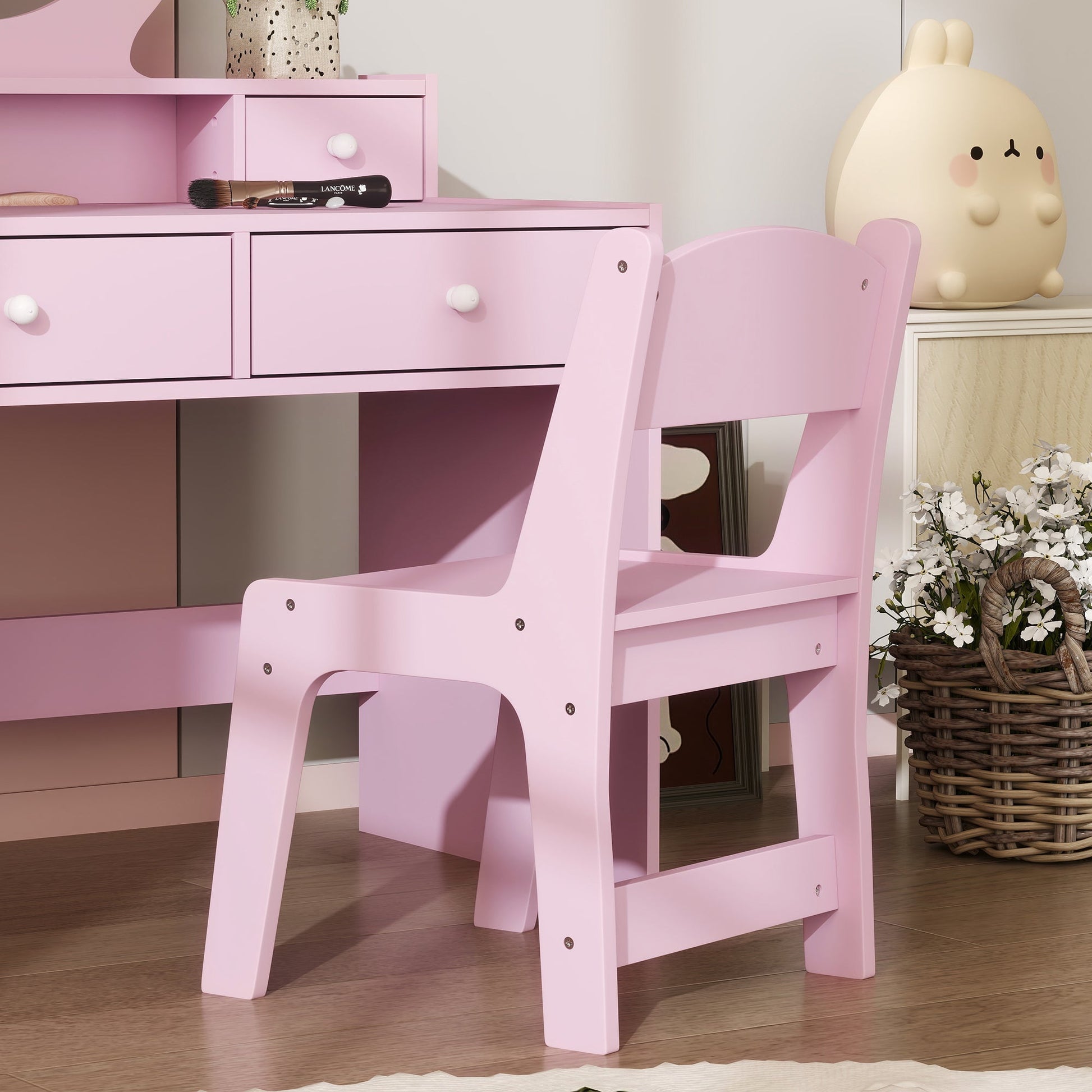 AIYAPLAY Kids Dressing Table Set Kids Make up Table with Stool and Mirror, Storage Drawers, Gift for Aged 3-8 | Luxury Home Accessories | Heulog Glow