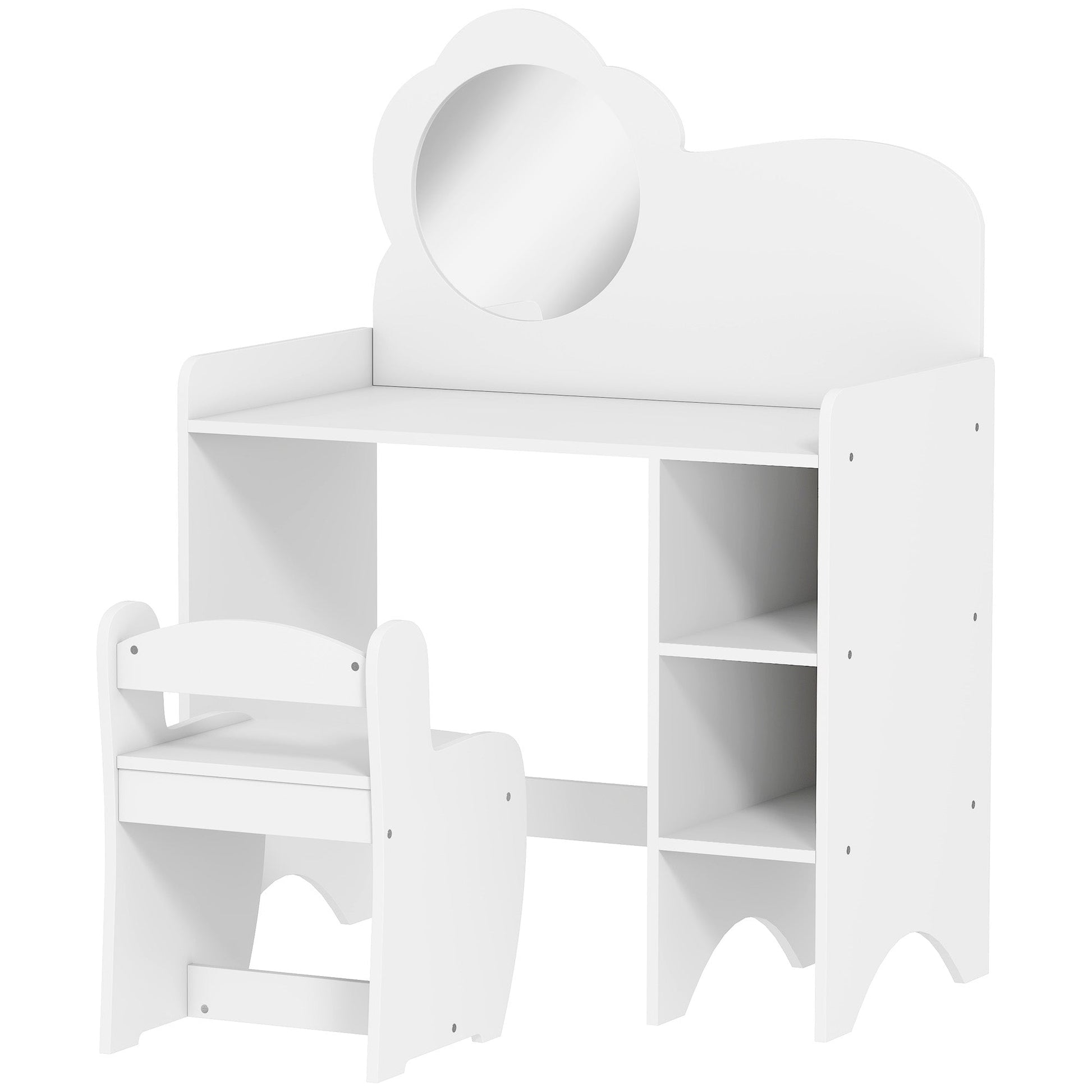 AIYAPLAY Kids Dressing Table with Mirror, Stool, Kids Vanity Table with Shelves, for Ages 3-8 Years, White | Luxury Home Accessories | Heulog Glow